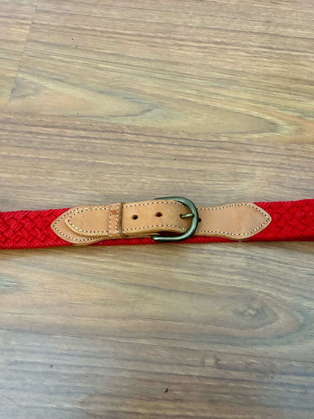 Vintage Red Braided Woven Belt with Tan Leather Accents